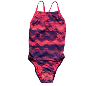 Adidas One Piece Swimsuit Pink Purple Chevron Open Back Size 28 NWT